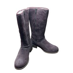 New - UGG Women's Linford Casual Mid Boots Brown Suede Side Zip Up Sherpa Sz 7.5